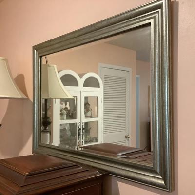 Grayish with black specs framed mirror 40"W x 29.5"W