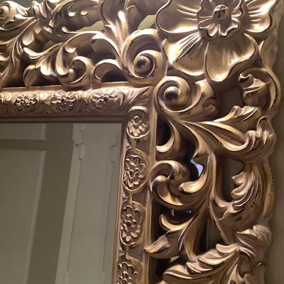 Gold framed beveled mirror 38"H 30"W