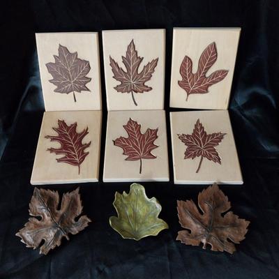 WOODEN HAND CARVED INLAID LEAVES