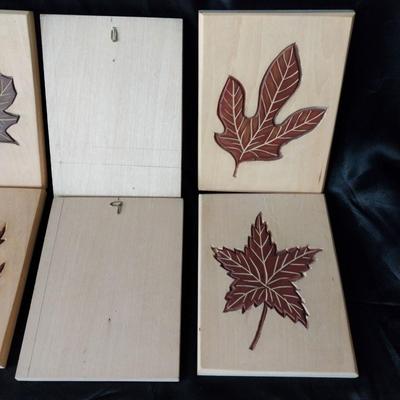 WOODEN HAND CARVED INLAID LEAVES