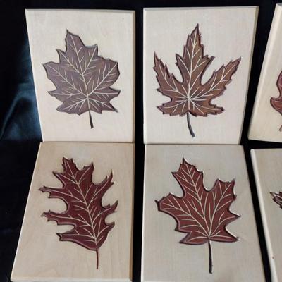 WOODEN HAND CARVED INLAID LEAVES