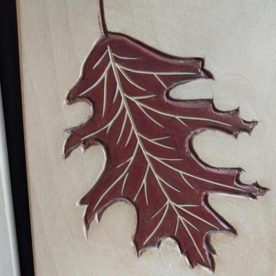 WOODEN HAND CARVED INLAID LEAVES
