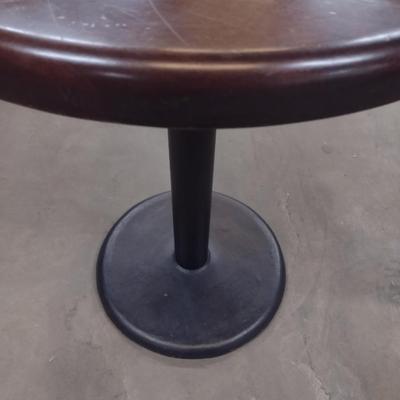 Pair of Solid Wood Round Top Metal Pedestal Tables