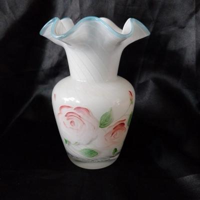 BEAUTIFUL MILKY GLASS VASE AND CANDY DISH SIGNED PINK DISH