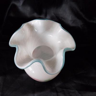 BEAUTIFUL MILKY GLASS VASE AND CANDY DISH SIGNED PINK DISH