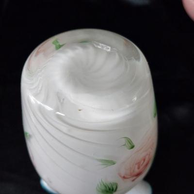BEAUTIFUL MILKY GLASS VASE AND CANDY DISH SIGNED PINK DISH