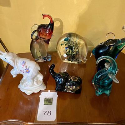 Lot of glass and porcelain elephants