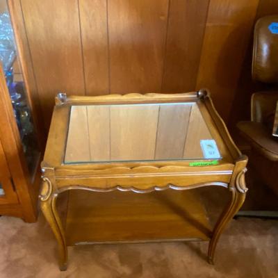 Wooden side table with mirror inset