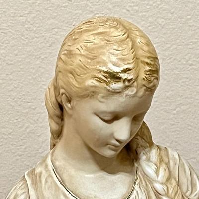 MARWAL ~ Young Woman With Flowers Vintage Chalkware Sculpture