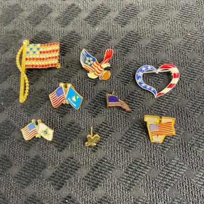 Various American flag pins
