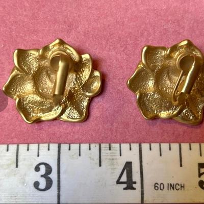 Vintage Avon Rose Earrings, Gold Tone Clip On Earrings, Signed