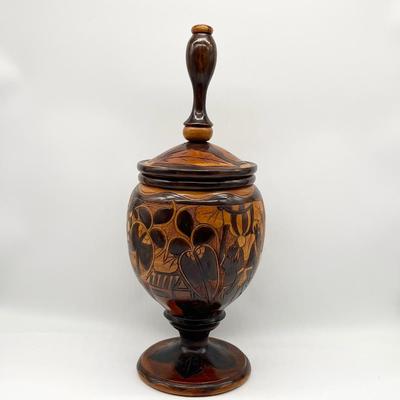 Carved Wood Jar With Lid