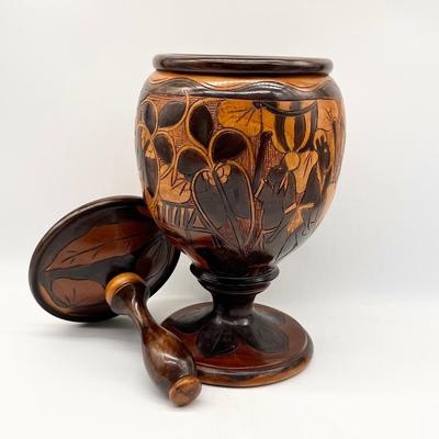 Carved Wood Jar With Lid