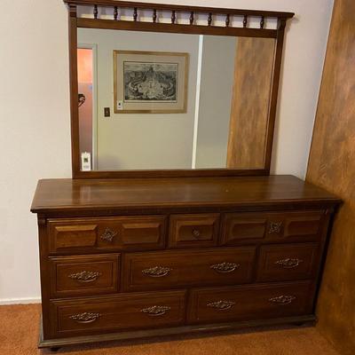 Wood dresser with mirror