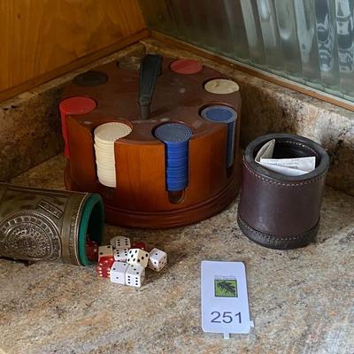 Lot of poker chips and dice cups w dice