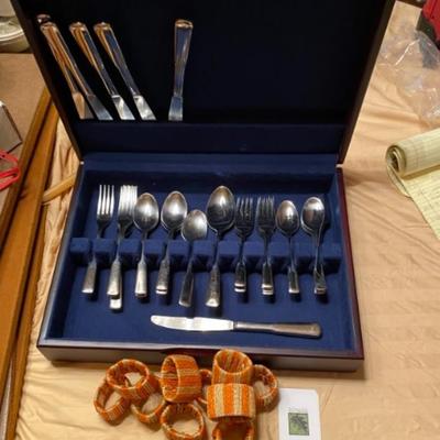 Rogers stainless flatware  and napkin rings