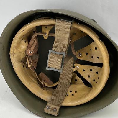 European WW2 Helmet with chin strap and 20" headband marked 55.