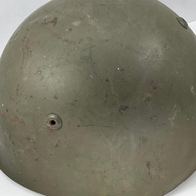 European WW2 Helmet with chin strap and 20" headband marked 55.