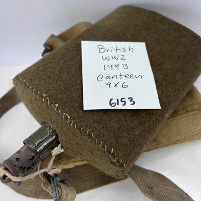 British WW2 felt insulated canteen with cork and green canvas carrier