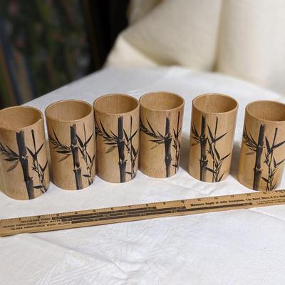Vintage Hand Painted Bamboo Mid Century Barware Glasses