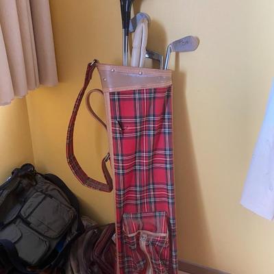 Set of Golf clubs and collection of totes
