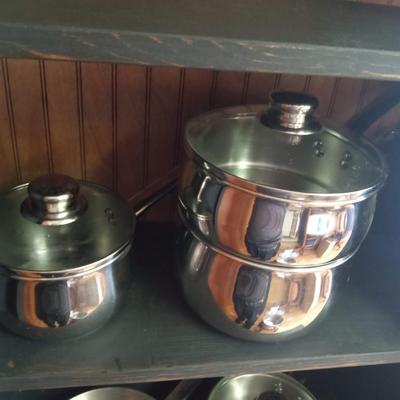 SAUCE PANS, DOUBLE BOILER AND SMALL SKILLET