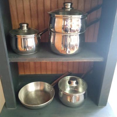 SAUCE PANS, DOUBLE BOILER AND SMALL SKILLET