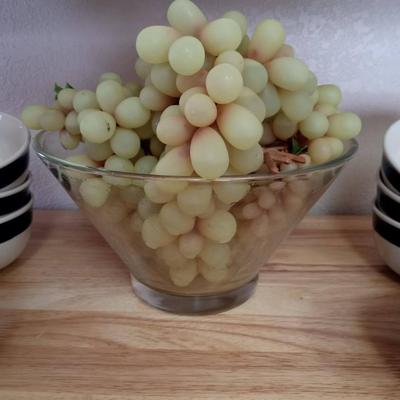GLASS BOWL WITH RUBBER GRAPES AND PERFECT SIZE CEREAL BOWLS