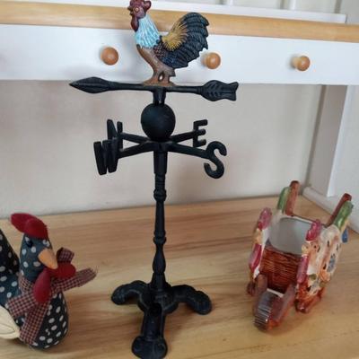 CAST IRON WEATHER VANE, ROOSTER PLANTER AND ONE PLUSH
