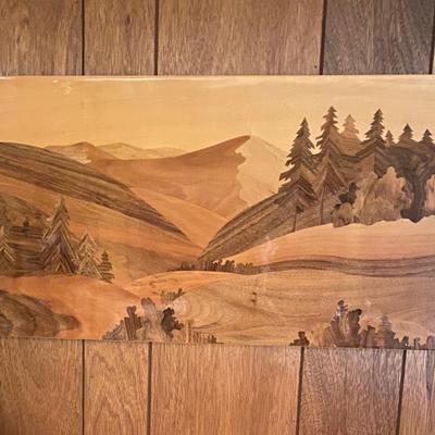 Inlaid wood mountain picture