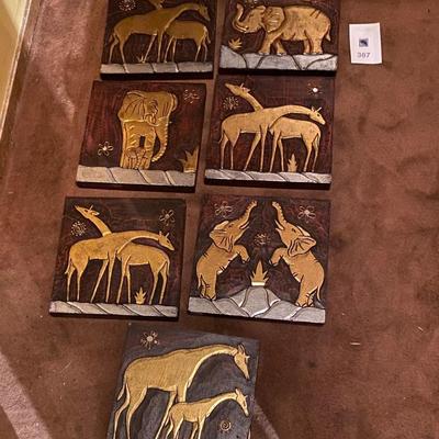 (7) wood and metal animal pictures
