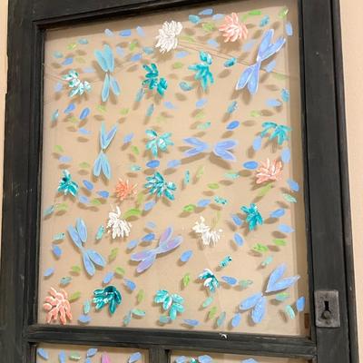Floral Painted Vtg Window