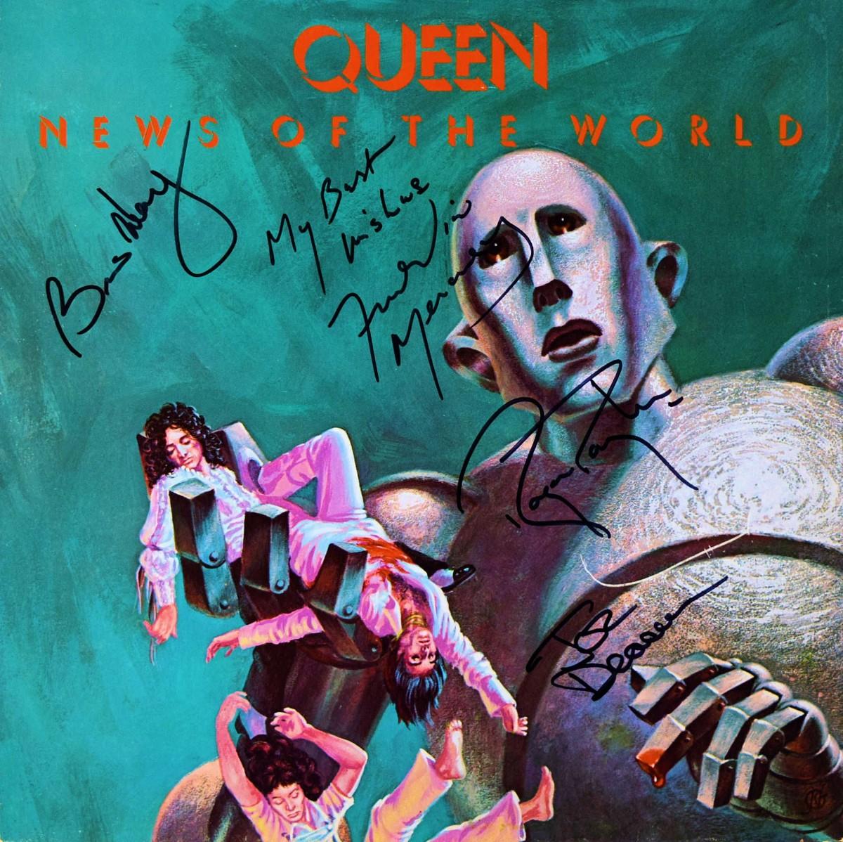 Queen News of the World サイン入り Brian May News of the World signed album cover Queen