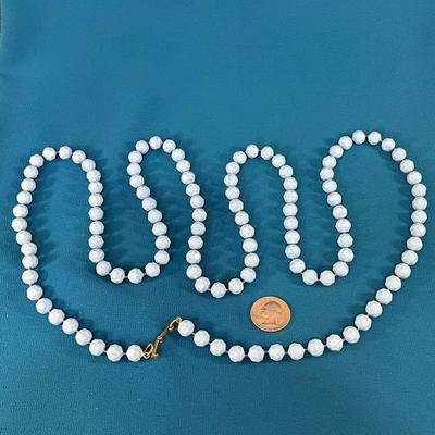 LONG FACETED BABY BLUE BEAD NECKLACE