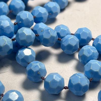 LONG FACETED BABY BLUE BEAD NECKLACE