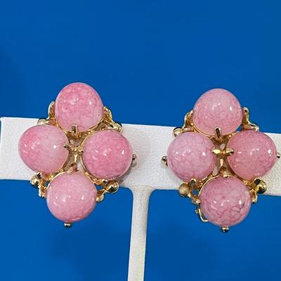 PINK DOMED CABUCHON CLASSY EARRINGS