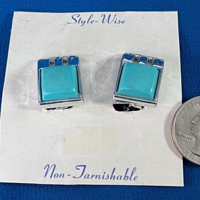 FAUX SILVER & TURQUOISE CONTEMPORARY STYLE EARRINGS