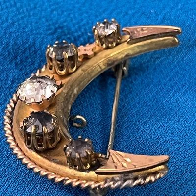 ANTIQUE RHINESTONE CRESCENT PIN