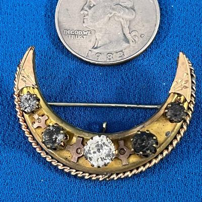 ANTIQUE RHINESTONE CRESCENT PIN