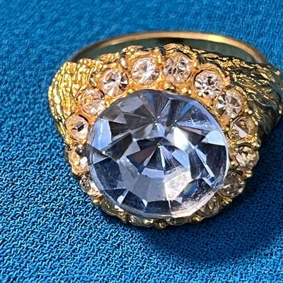 BABY BLUE FACETED RHINESTONE RING