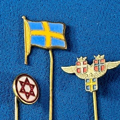 VINTAGE STICK PINS X 3 ENAMELED EMBLEMS