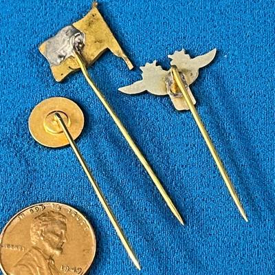 VINTAGE STICK PINS X 3 ENAMELED EMBLEMS