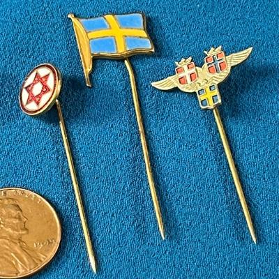 VINTAGE STICK PINS X 3 ENAMELED EMBLEMS