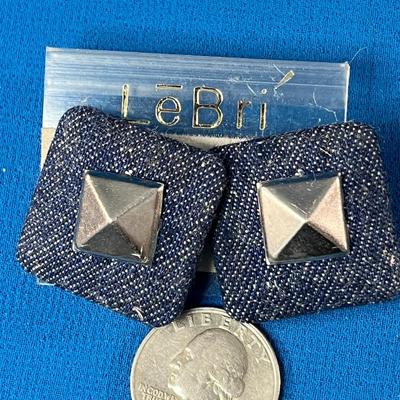 DENIM EARRINGS w/ STUD CENTER 