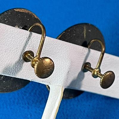 GROOVY ORGANIC PORCELAIN, DISK SHAPED BLUE & GOLD EARRINGS