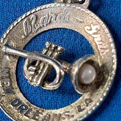 STERLING MARDI GRAS TRUMPET WITH REAL PEARL PENDANT 