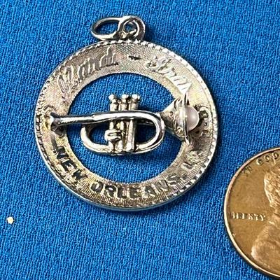STERLING MARDI GRAS TRUMPET WITH REAL PEARL PENDANT 