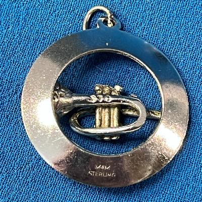 STERLING MARDI GRAS TRUMPET WITH REAL PEARL PENDANT 
