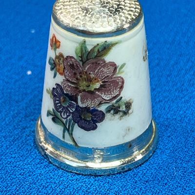 LOVELY ENAMELED STERLING THIMBLE â€œGERMANYâ€ FLORAL DESIGN