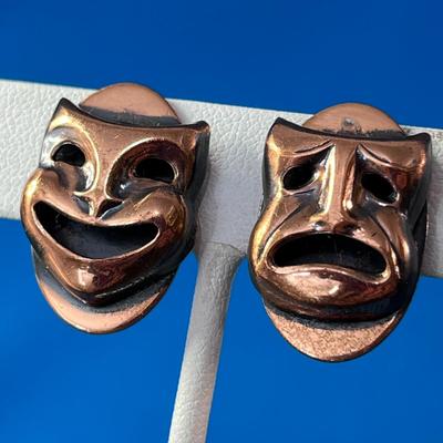 VINTAGE COPPER COMEDY-TRAGEDY EARRINGS